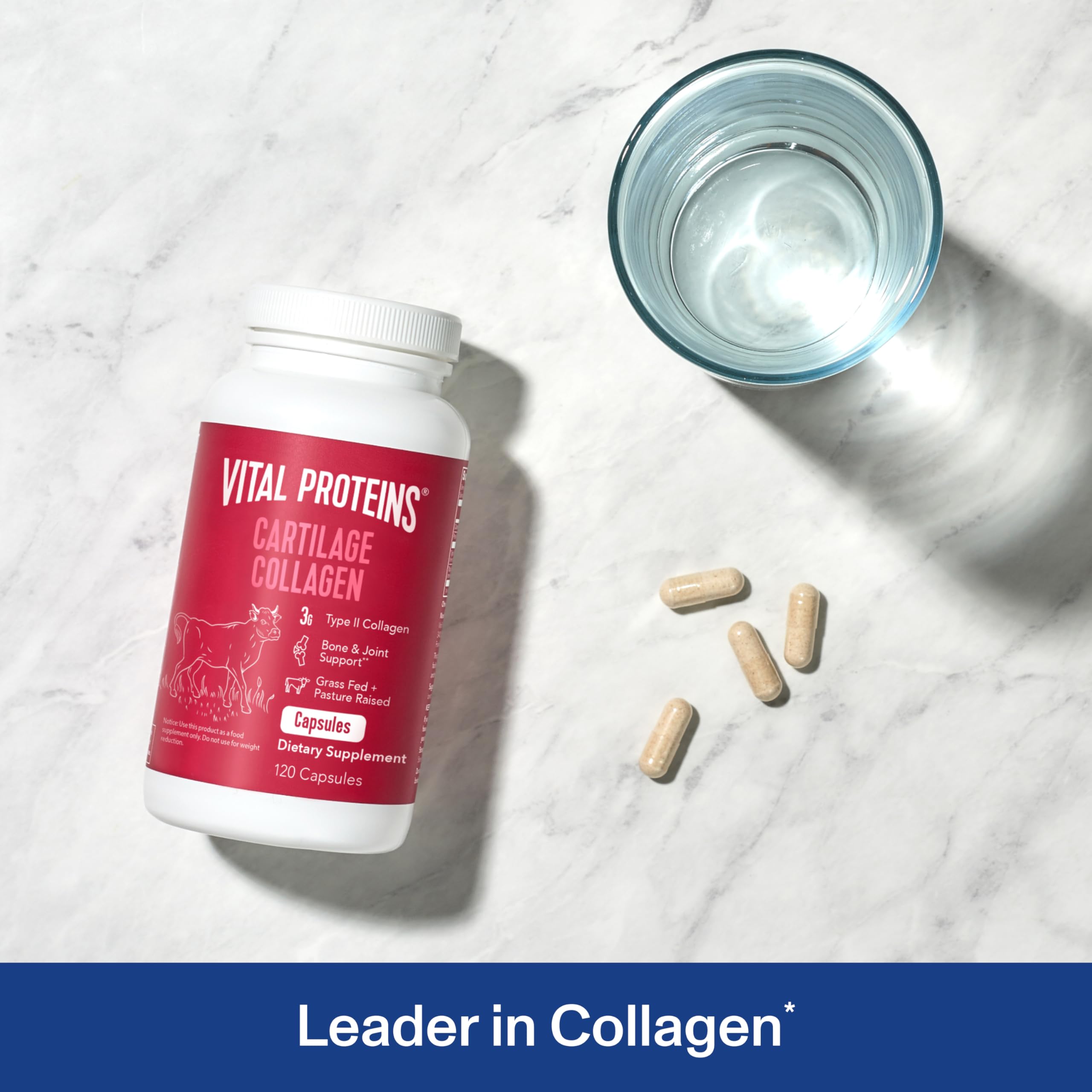 Vital Proteins Cartilage Collagen Pills ingredients label close-up highlighting Type II collagen and chondroitin sulfate.
