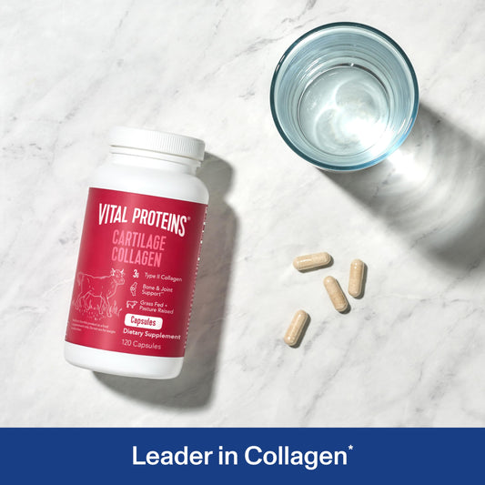 Vital Proteins Cartilage Collagen Pills ingredients label close-up highlighting Type II collagen and chondroitin sulfate.