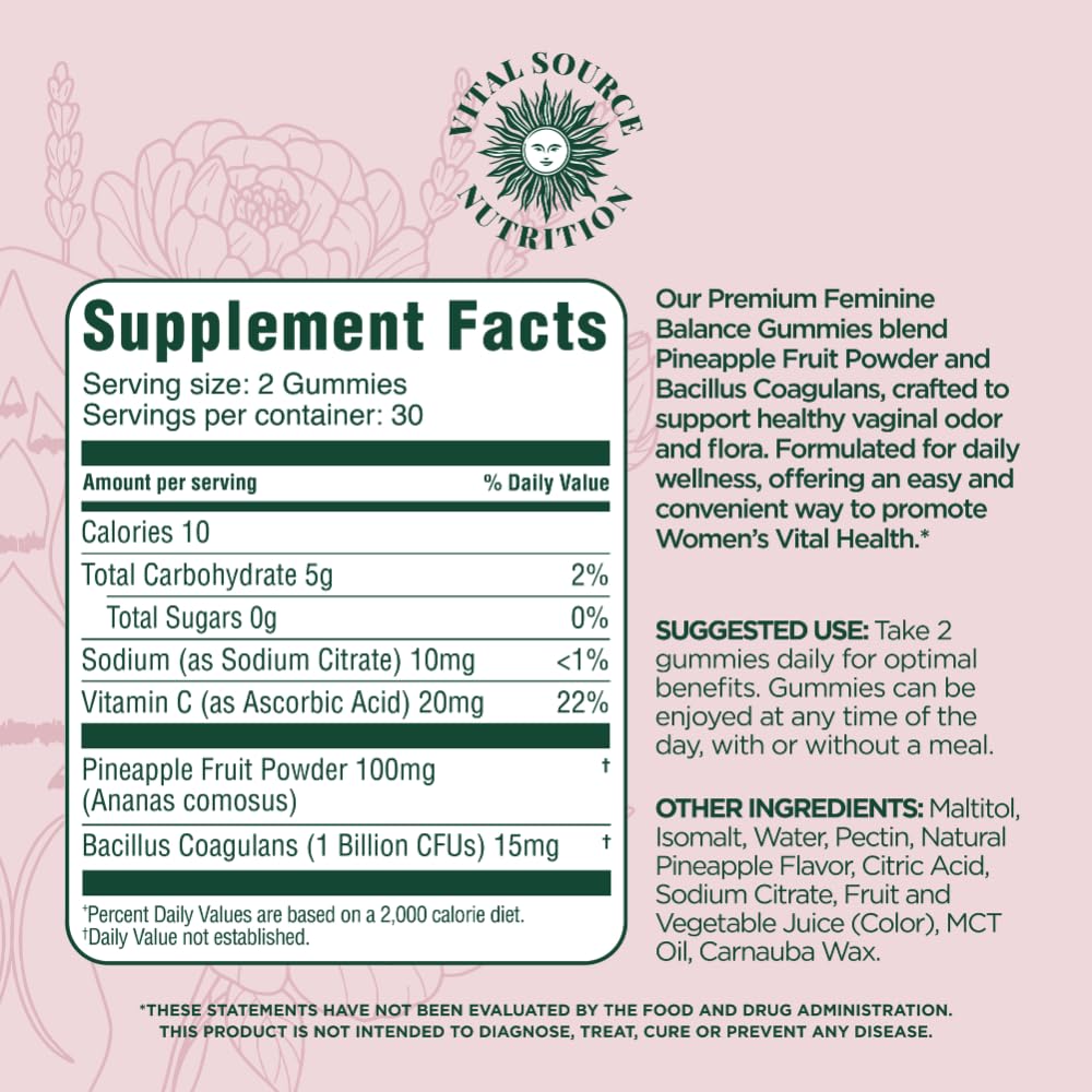 Vital Source Nutrition Feminine Balance Gummies daily dose two gummies