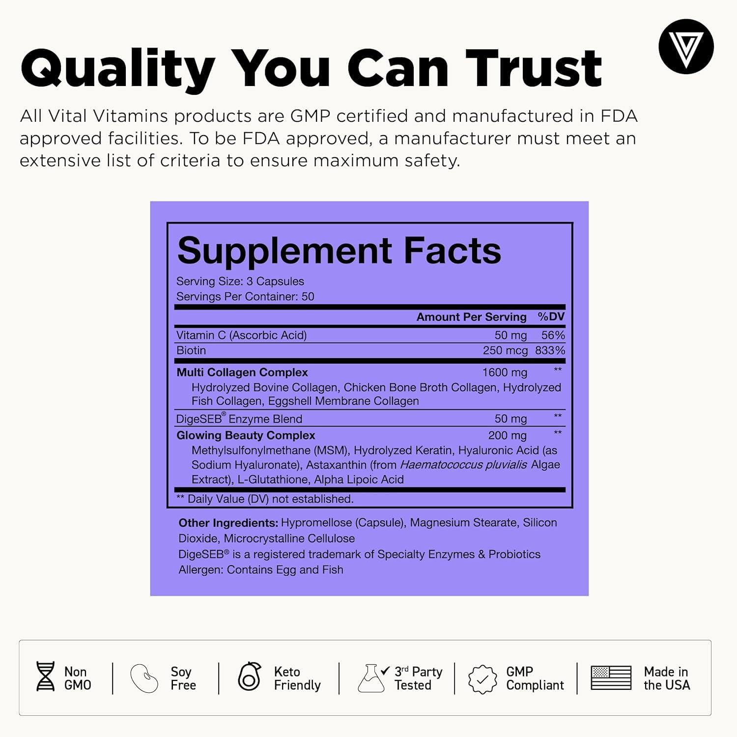 Two-pack Vital Vitamins Multi Collagen Plus display emphasizes value for hair, skin, nails.