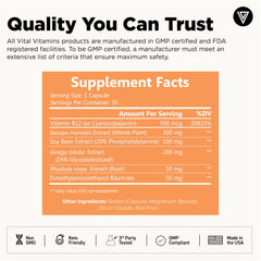 Vital Vitamins Bacopa capsules shown for learning and memory.