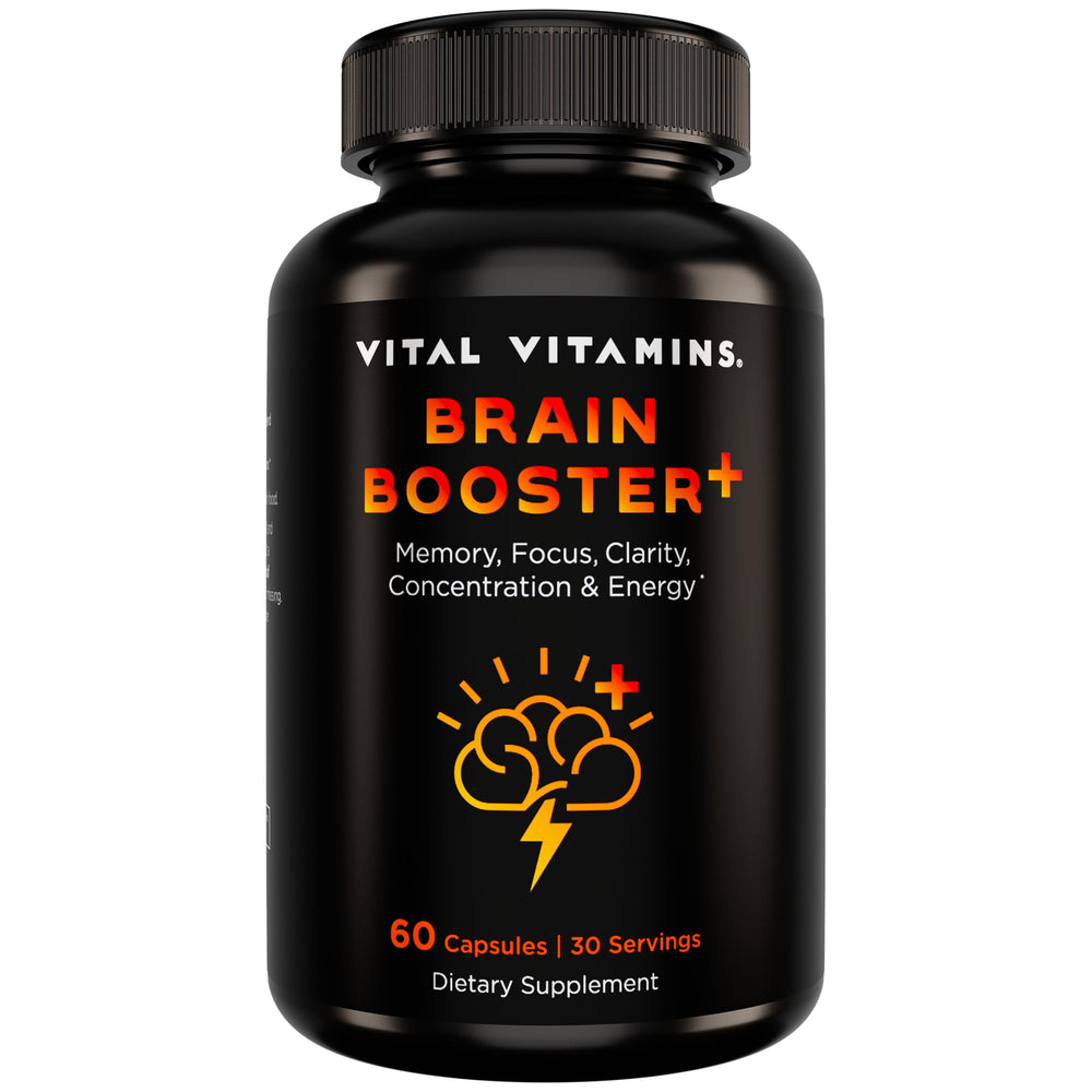 Vital Vitamins Brain Supplement Plus bottle front for daily focus support