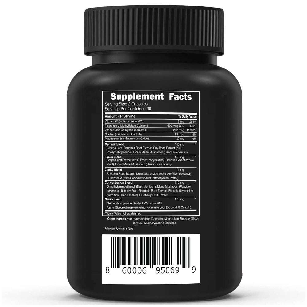 Vital Vitamins Brain Supplement Plus ingredients like Lion's Mane and Ginkgo Biloba