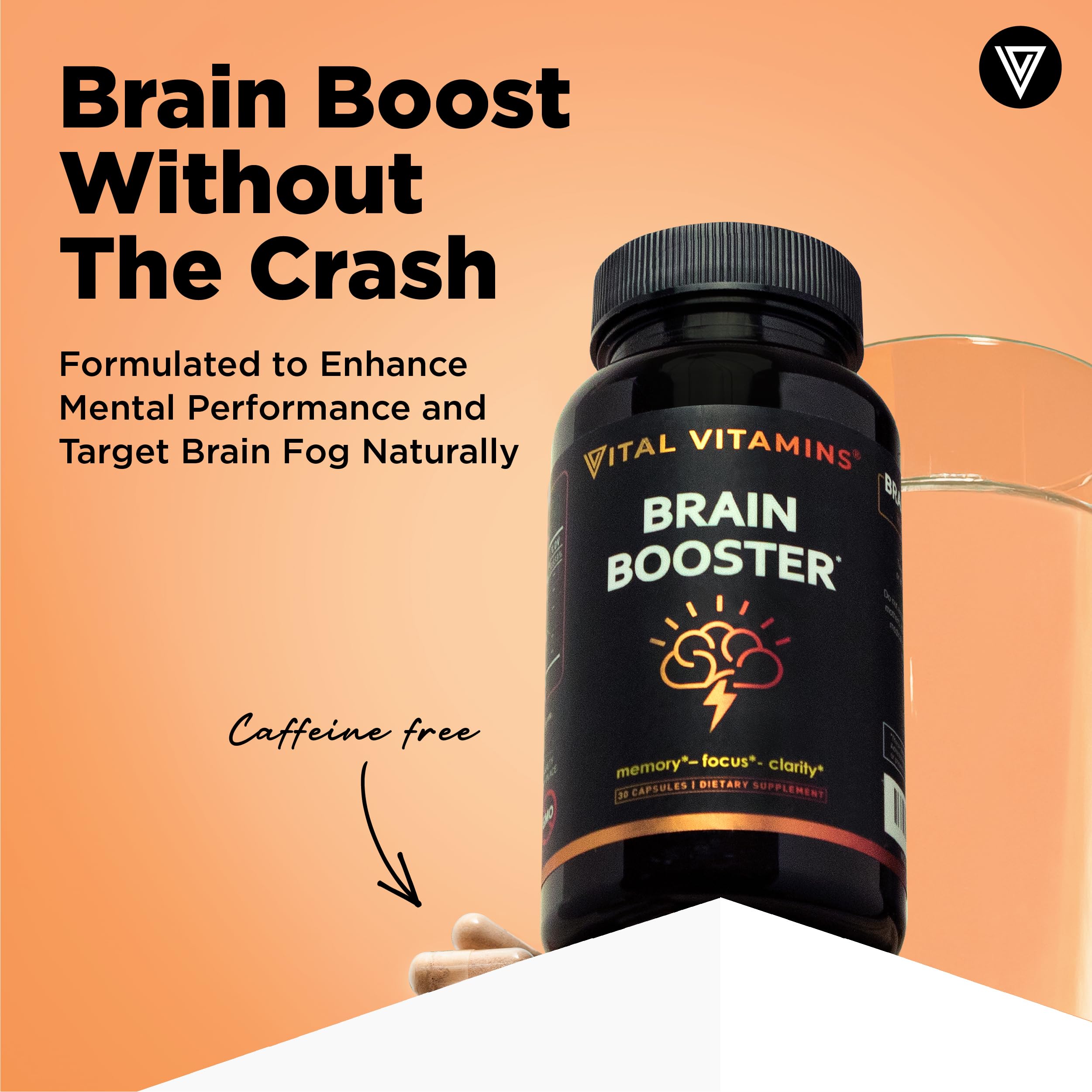 Vital Vitamins capsules close-up highlighting daily cognitive support.