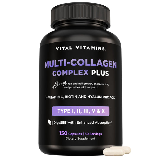 Vital Vitamins multi collagen capsules on the bottle for daily beauty routine