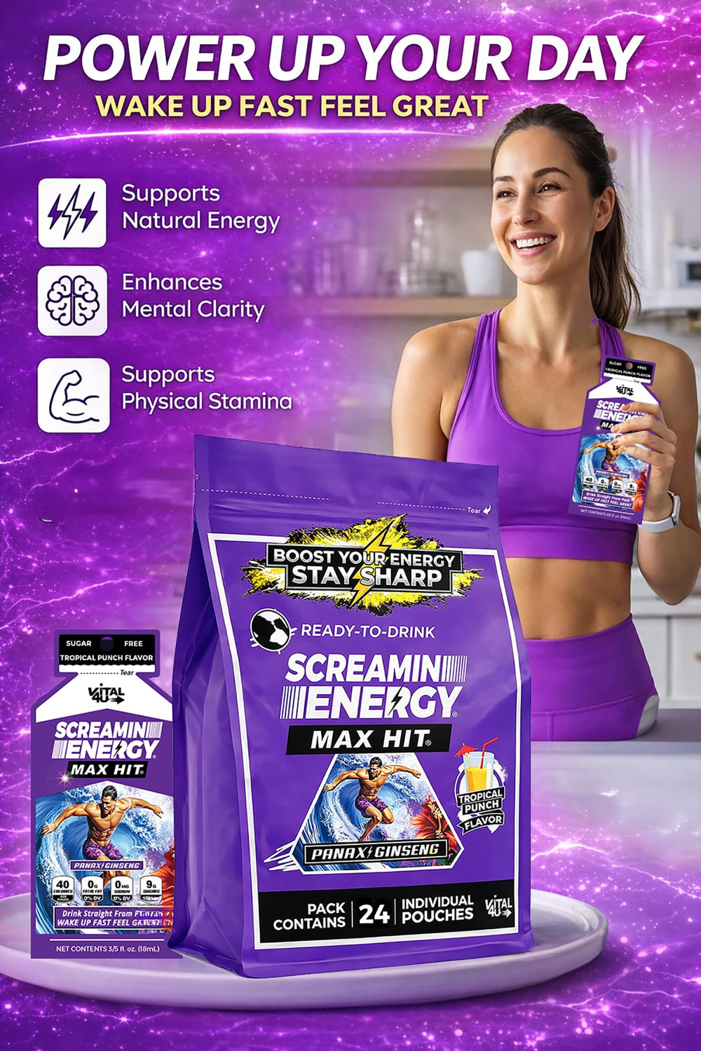 VITAL 4U Screamin Energy Max Hit 24-count packaging shows value for busy days.