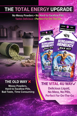 VITAL 4U Screamin Energy Max Hit tropical flavor splash conveys refreshing taste.