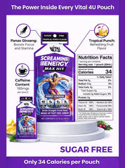 VITAL 4U Screamin Energy Max Hit tropical punch pour captures a quick energy moment.