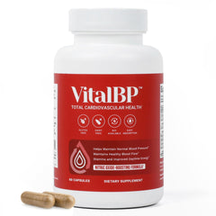 VitalBP bottle with capsules showing daily support for healthy circulation