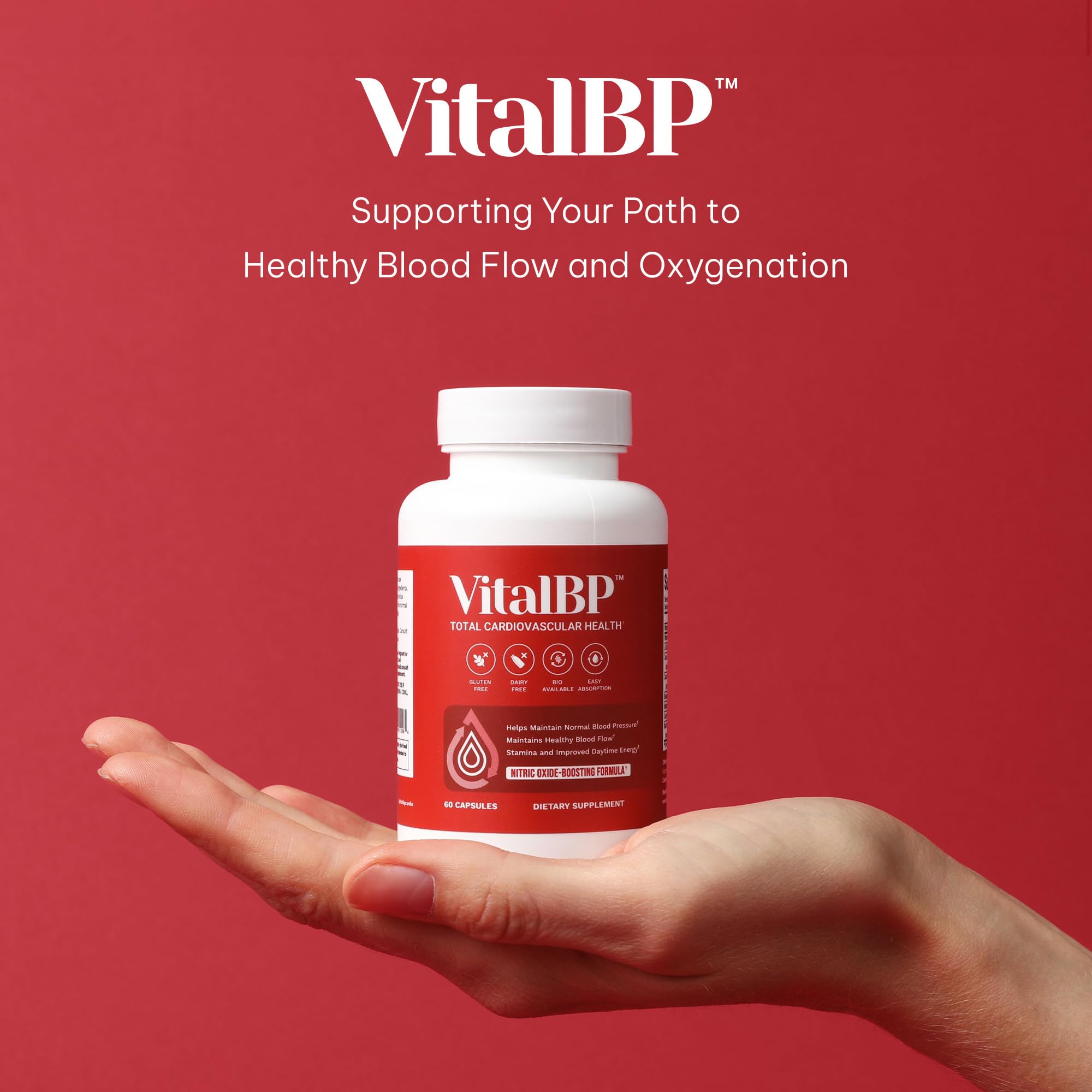 VitalBP capsules emphasizing arterial-flexibility benefits in a clean layout.