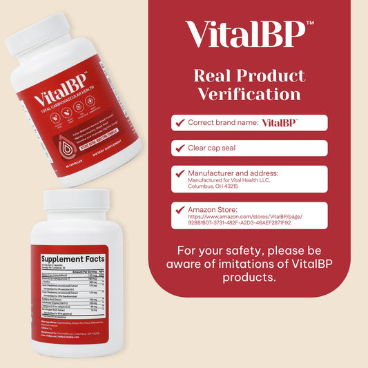 VitalBP capsules close-up showing CoQ10 and L-Citrulline for vascular support