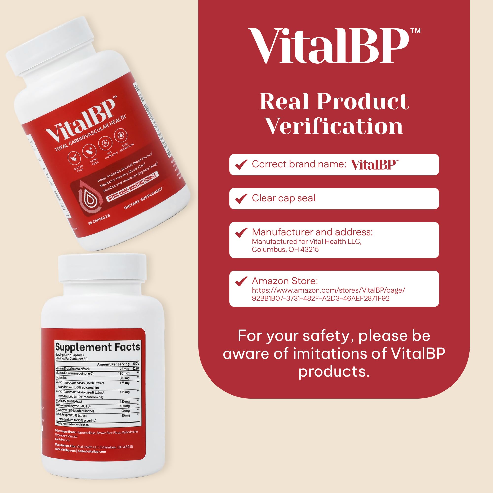 VitalBP capsules with nattokinase for potential blood flow support.