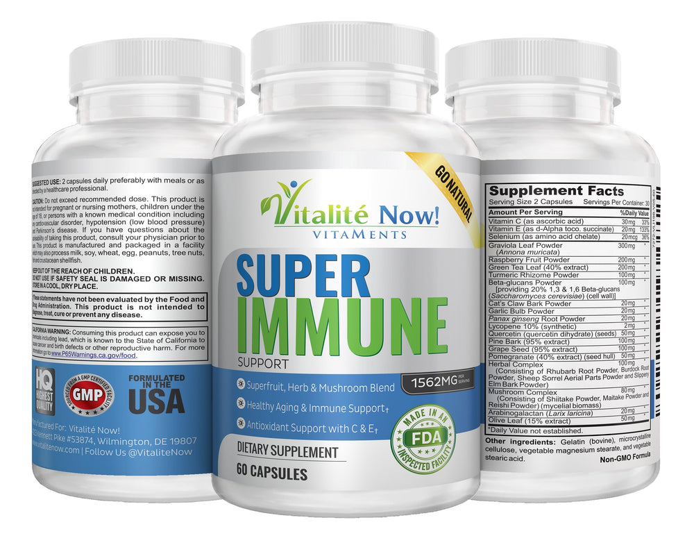 Vitalité Now quercetin immunity ingredients closeup highlighting antioxidant blend.
