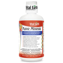 Vital Earth Minerals fulvic minerals liquid bottle shows daily energy support.