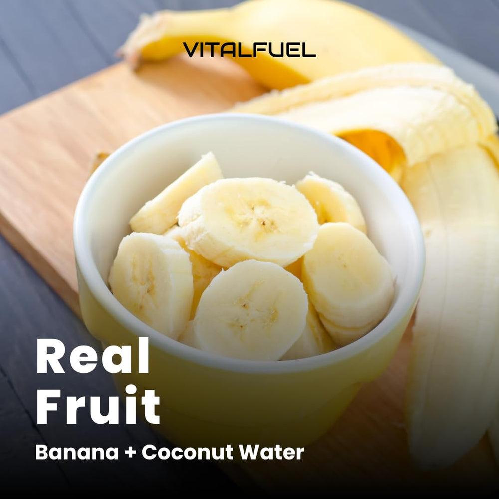 VitalFuel Real Banana Energy Gel pour enabling quick carb intake during a mid-run.