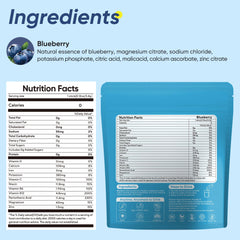 VitalHarvest blueberry electrolyte drink in glass showing clear, sugar-free hydration