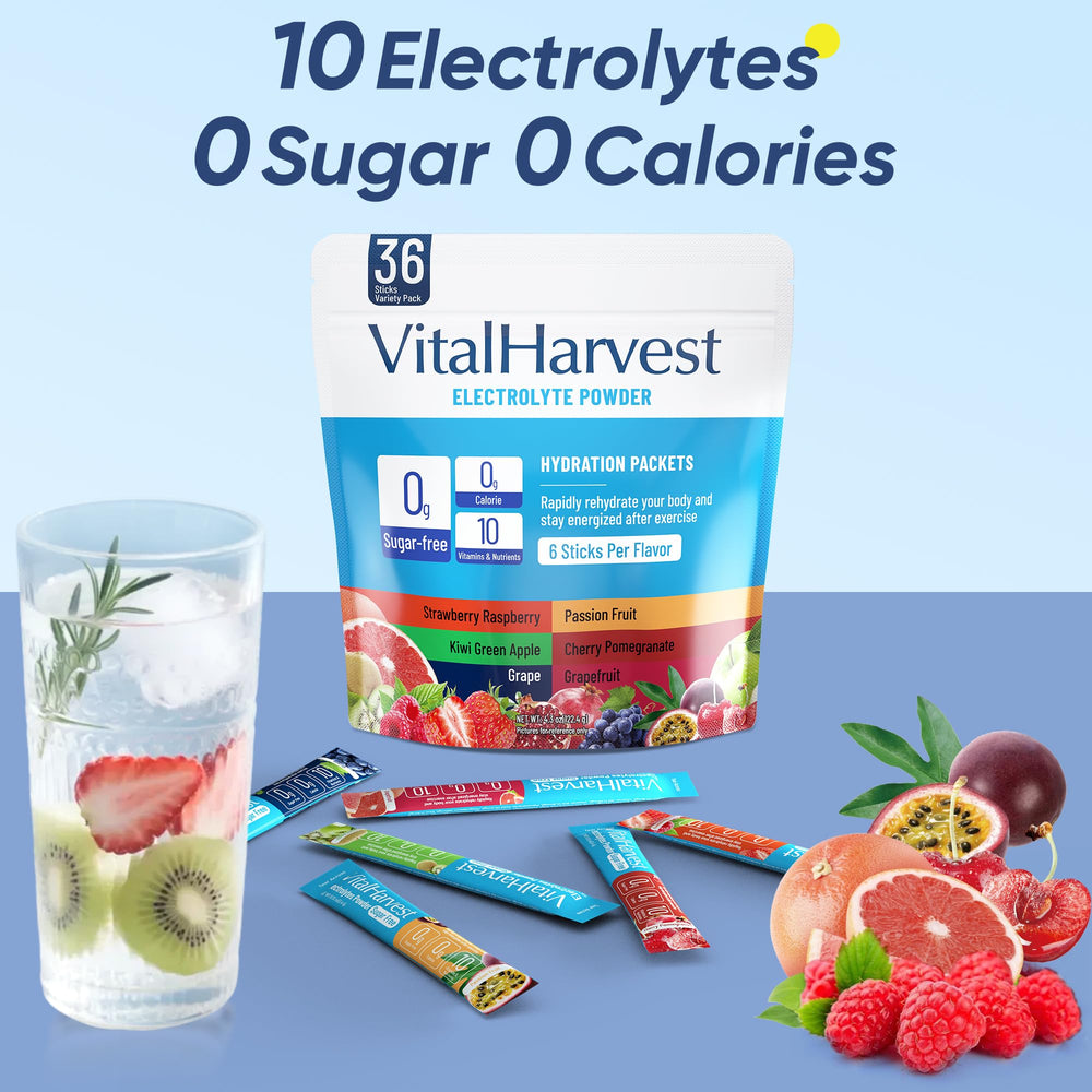 VitalHarvest electrolytes grape packets offer tasty, sugar-free hydration options.