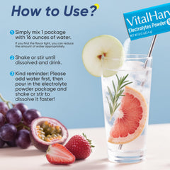 VitalHarvest electrolytes grapefruit packets deliver citrus hydration without sugar.