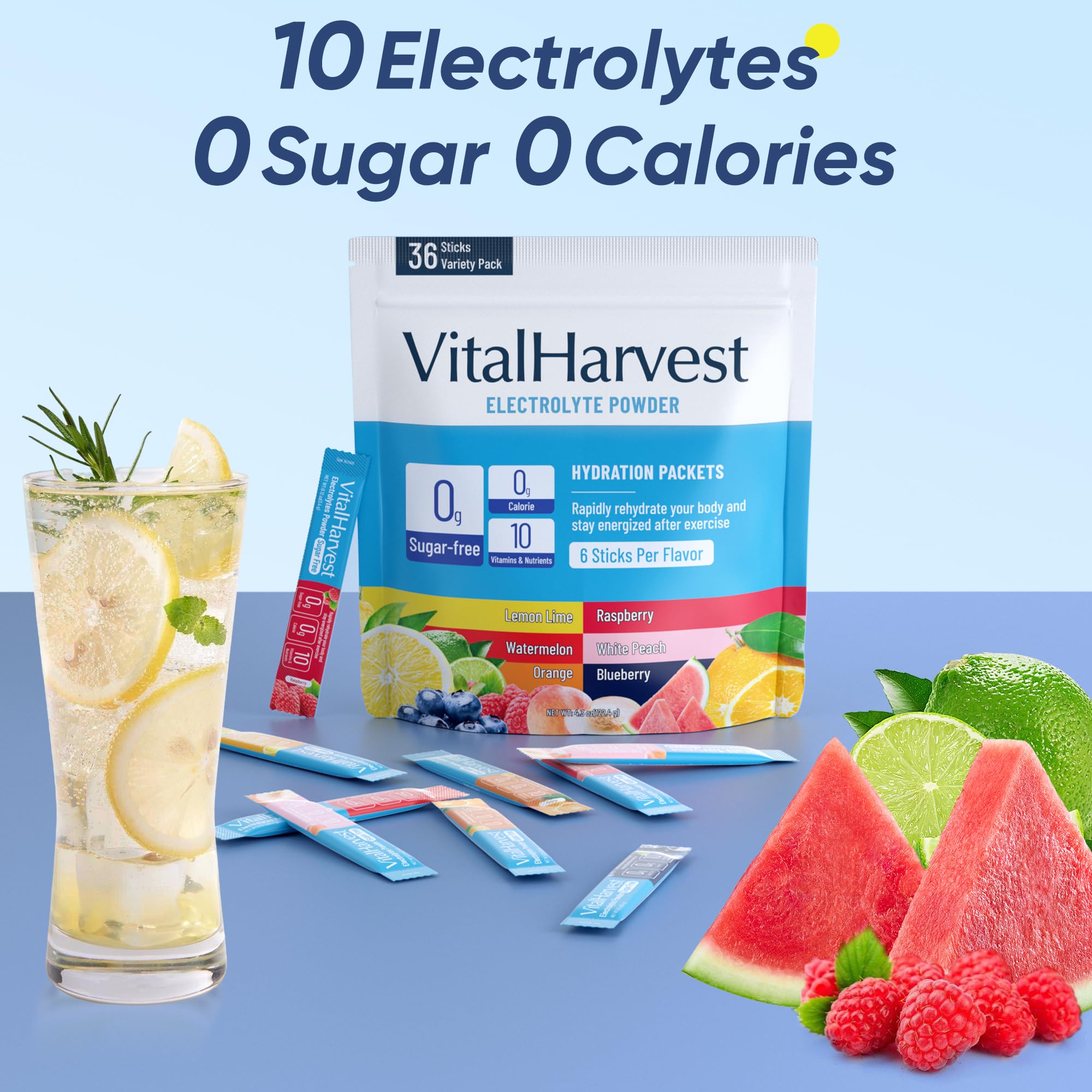 VitalHarvest raspberry packet provides sugar-free hydration for daily routines.