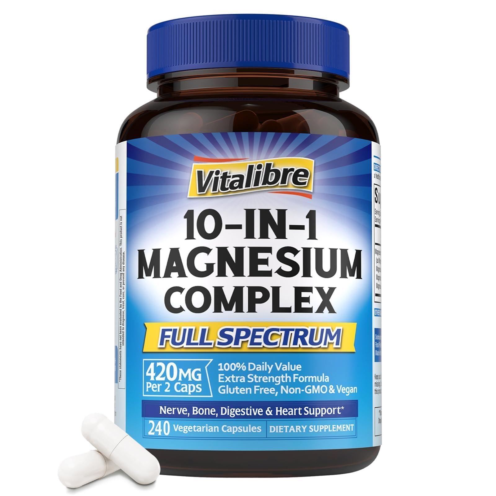 Vitalibre 10in1 Magnesium capsules bottle view supports daily intake