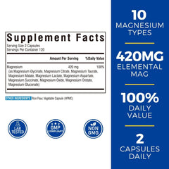 Vitalibre 420mg elemental magnesium capsules closeup highlighting potency