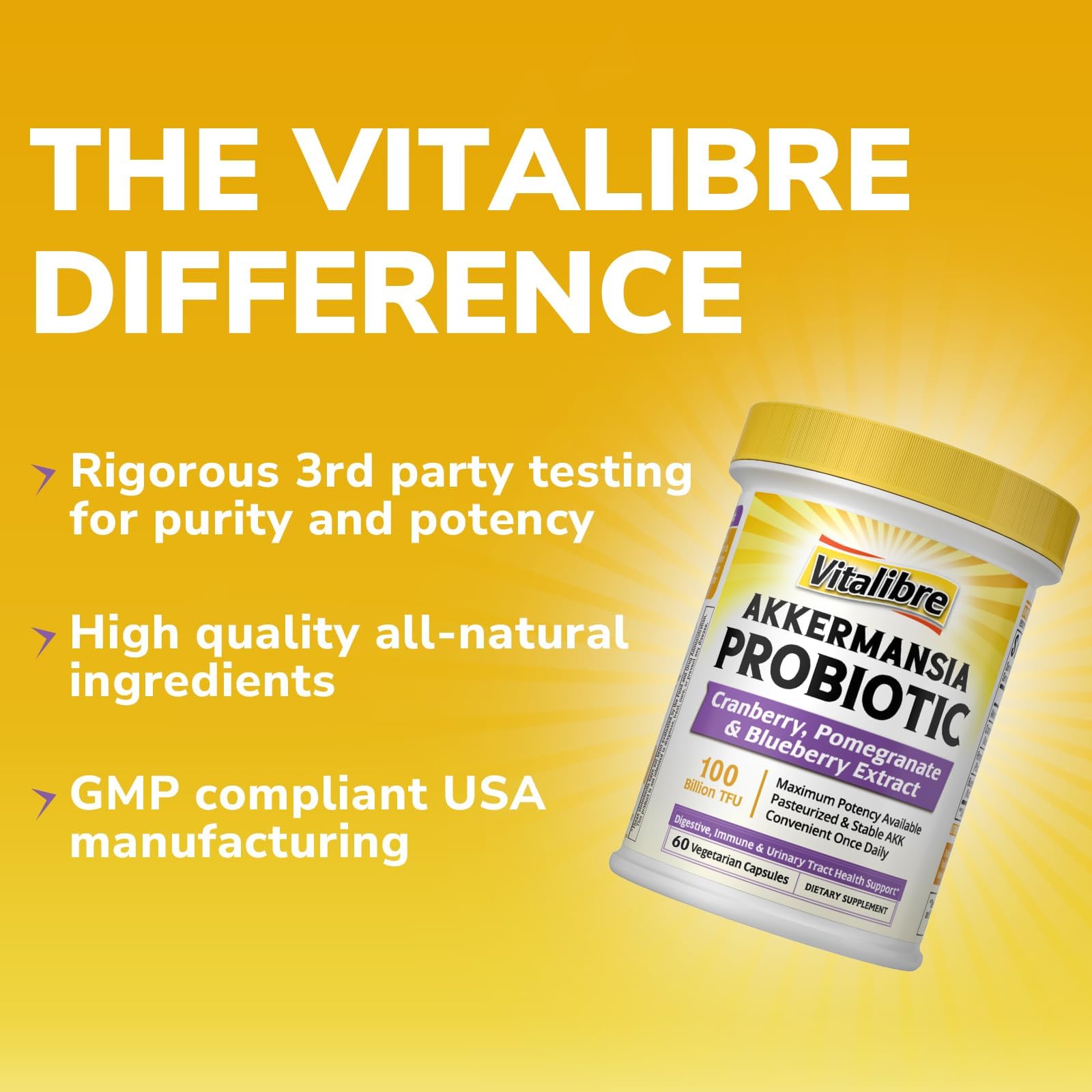 Product imagery highlighting allergen-free formulation (gluten-free, dairy-free, sugar-free).