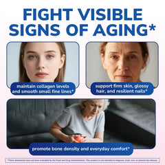 Vitalibre collagen-types-i-ii-iii display shows broad skin and joint benefits.
