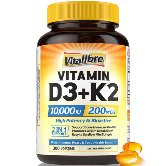 Vitalibre D3 K2 softgel bottle front for daily bone support