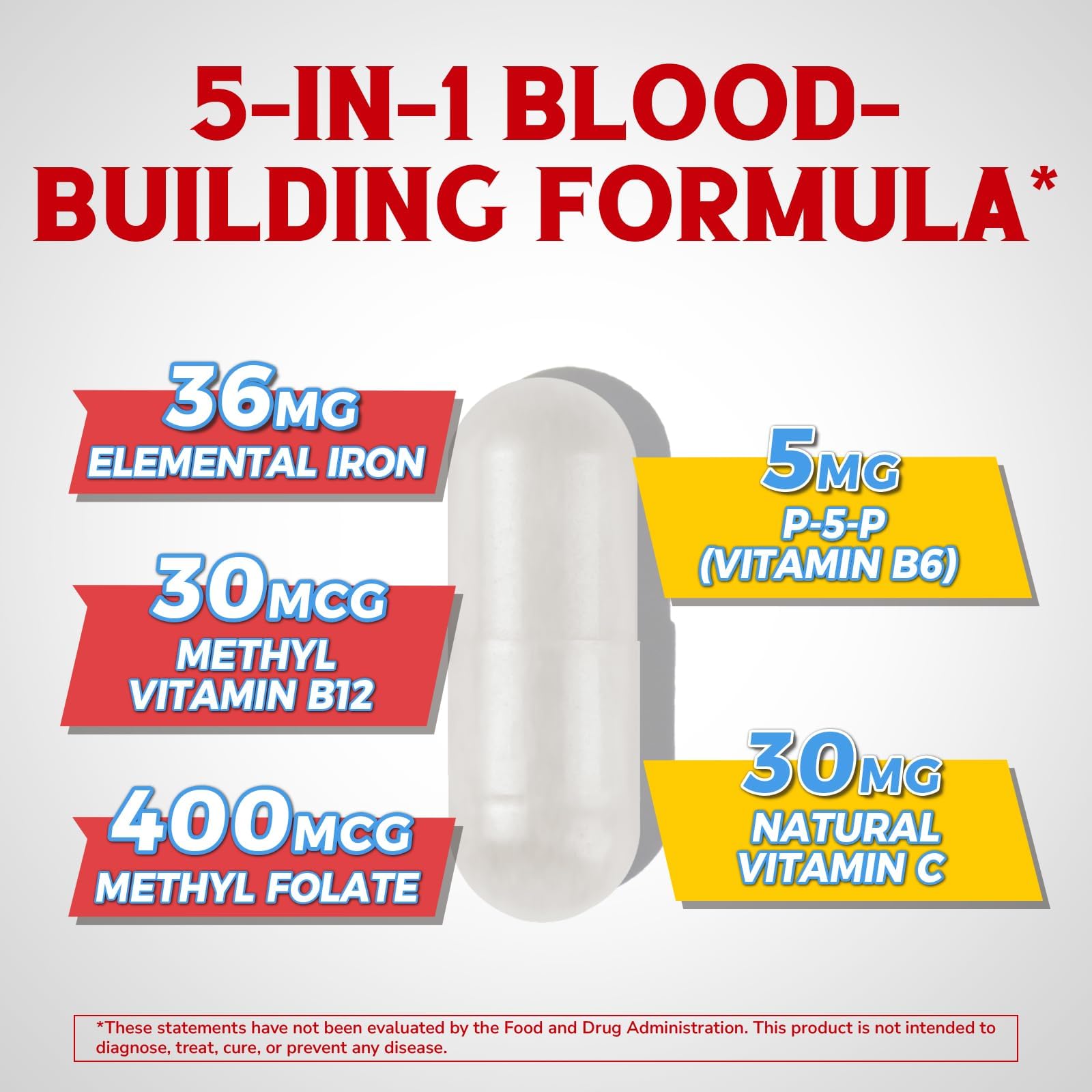 Vitalibre Iron Complex bottle side label shows non-GMO and gluten-free nutrition