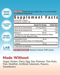 Vitalibre Magnesium Complex capsules showing Ashwagandha and L-Theanine formula.