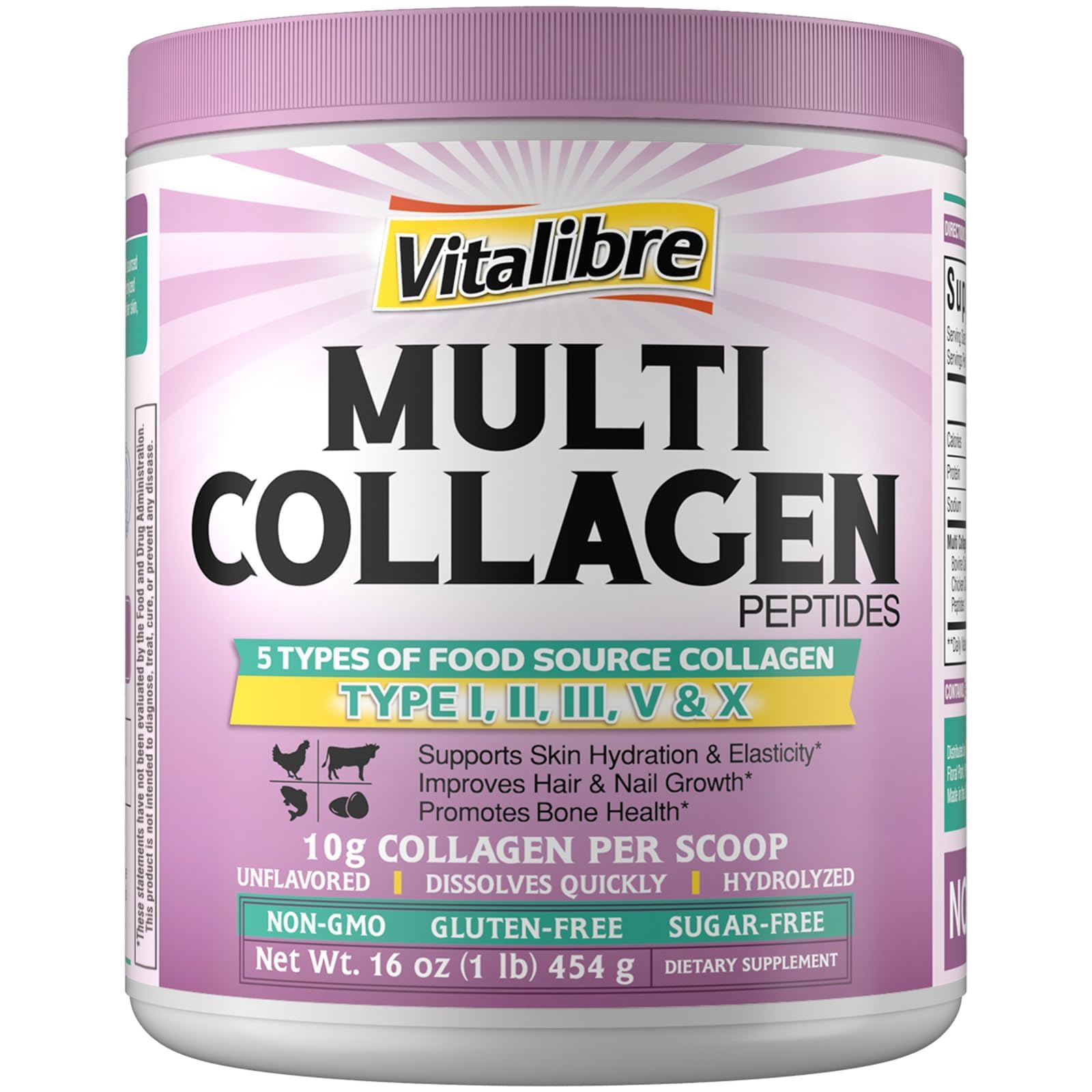 Vitalibre Multi Collagen Peptides bottle pour shows easy daily dosage for skin and hair support