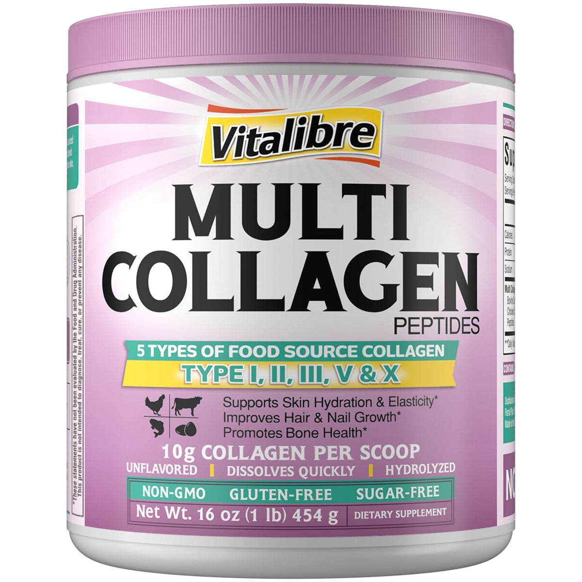 Vitalibre Multi Collagen Peptides bottle pour shows easy daily dosage for skin and hair support