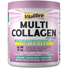 Vitalibre Multi Collagen Peptides bottle pour shows easy daily dosage for skin and hair support