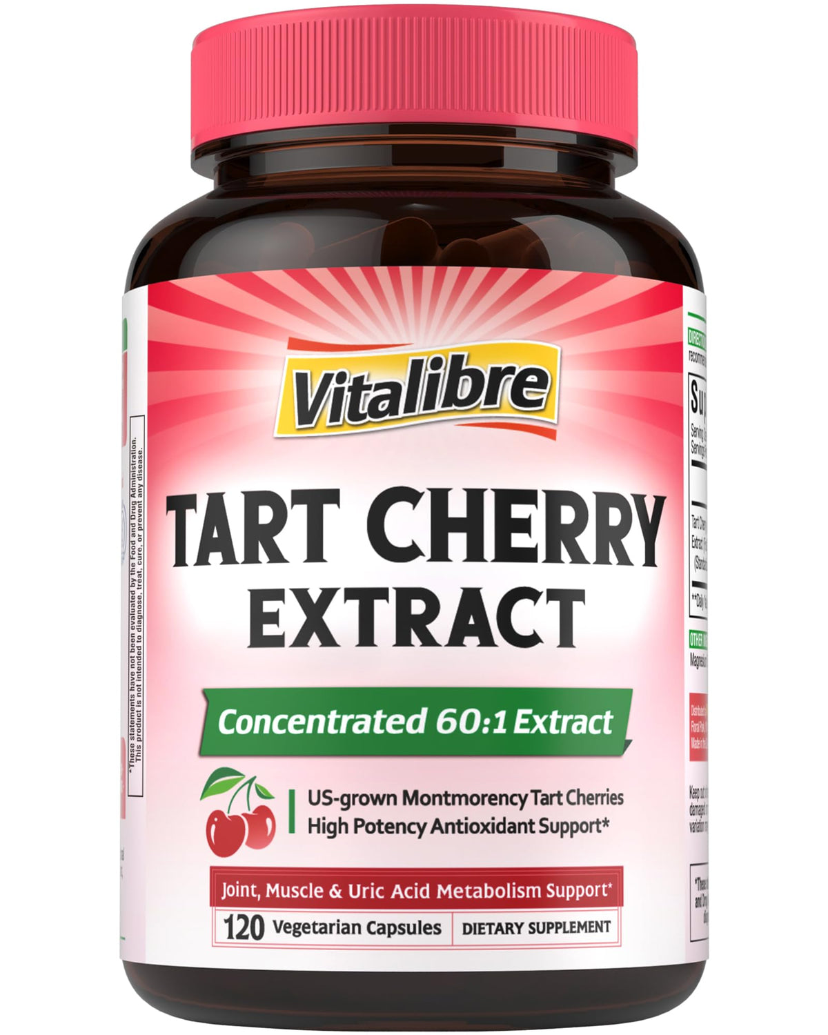 Vitalibre Tart Cherry Capsules bottle front for daily support.