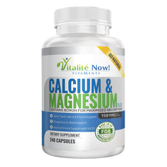 Vitalité Now calcium magnesium bottle front for reliable bone support