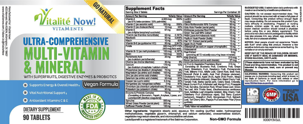 Vitalité Now immune-support ingredients highlight digestive enzymes and probiotics.