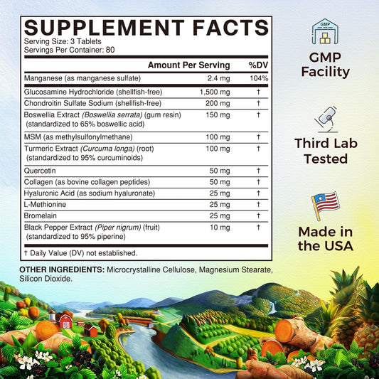 Vitalitown Glucosamine Chondroitin MSM tablets in hand suggest easy daily dosing.