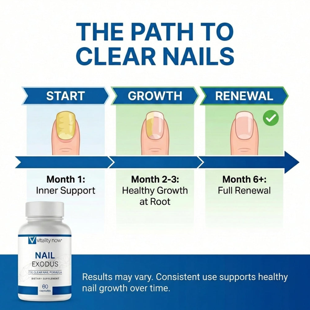 Vitality Now Nail Exodus two-pack display signaling savings and ongoing nail support