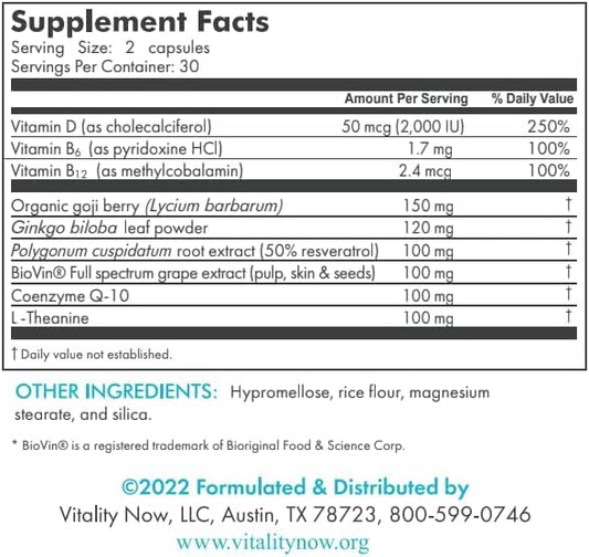Vitality Now Stem Cell Renew bottle side view highlighting dosage and ingredients