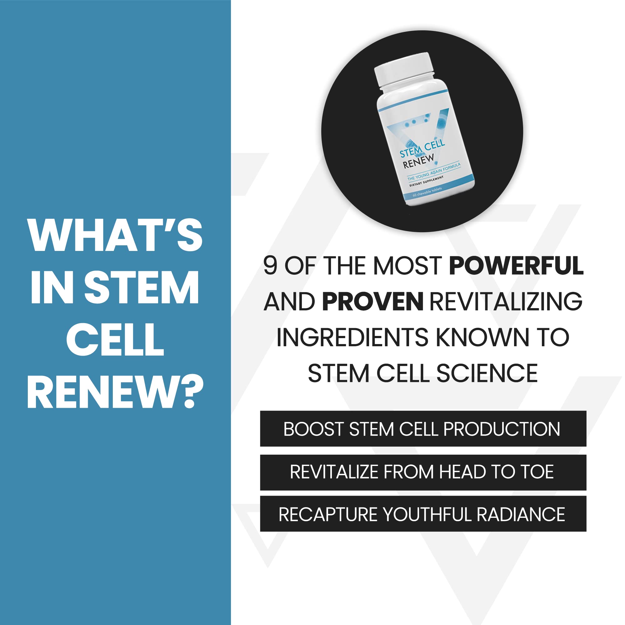 Vitality Now Stem Cell Renew capsules on desk ready for routine