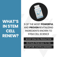 Vitality Now Stem Cell Renew capsules on desk ready for routine