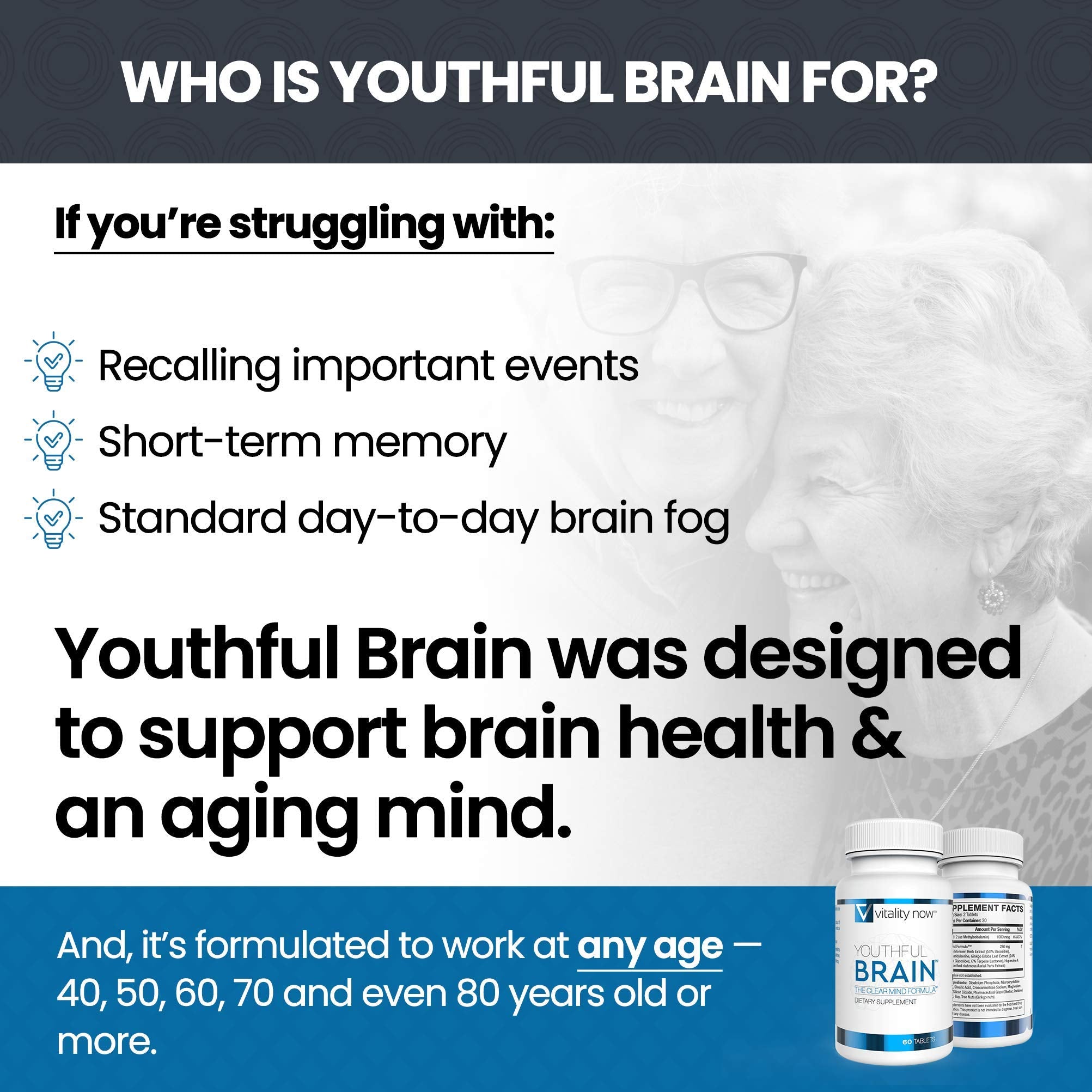 Vitality Now Youthful Brain bottle with packaging suggests sustained use