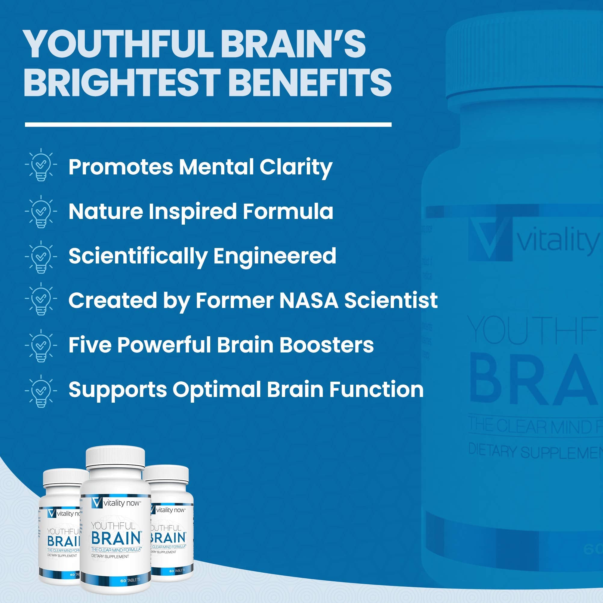 Vitality Now Youthful Brain ingredients panel emphasizes B12, bacopa, and PS