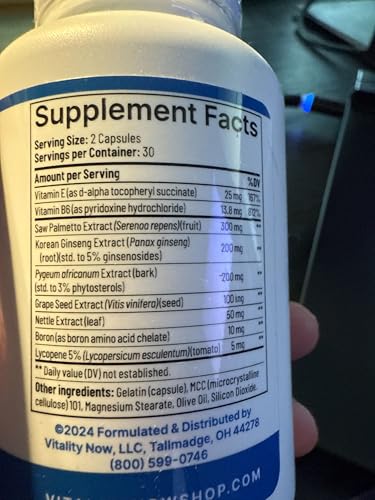 Vitality Now Youthful Prostate capsules prepared for daily supplementation and energy