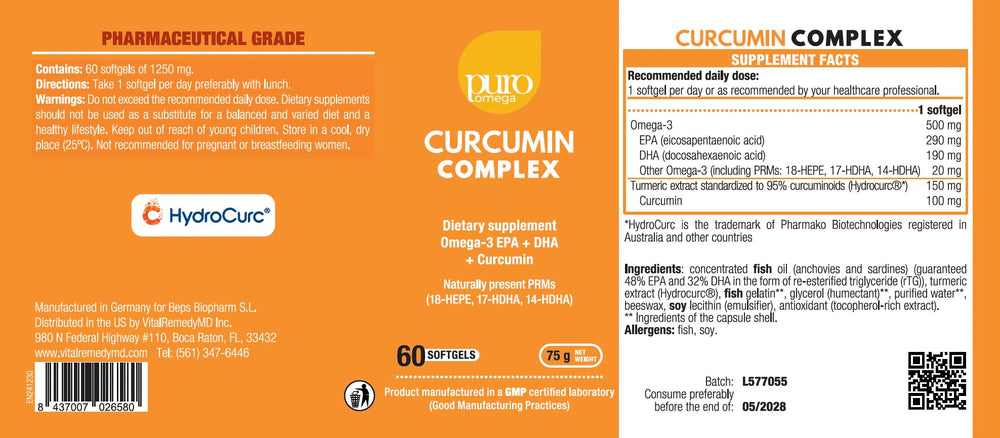 VitalRemedyMD PuroOmega Curcumin capsules in hand for daily use.