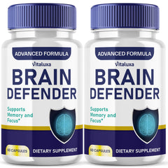 Vitaluxa Brain Defender bottle front view showing packaging and branding for daily focus.