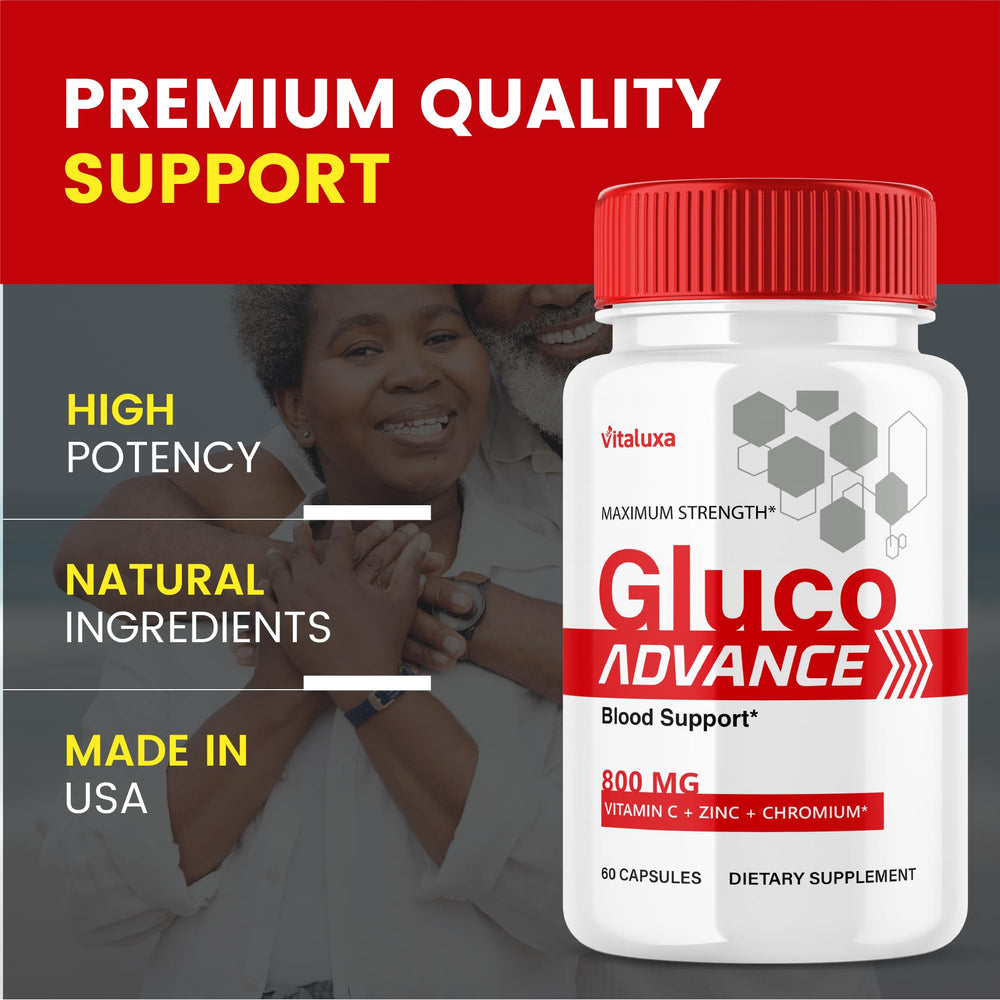 Vitaluxa GlutoAdvance bottle label highlights all natural formula.