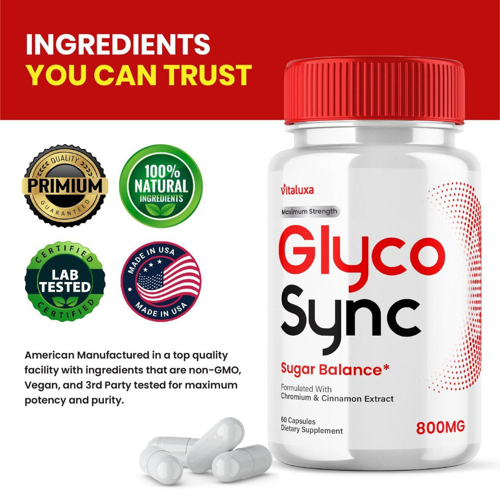 Vitaluxa Glyco Sync Maximum Strength bottle emphasizing premium capsule formulation