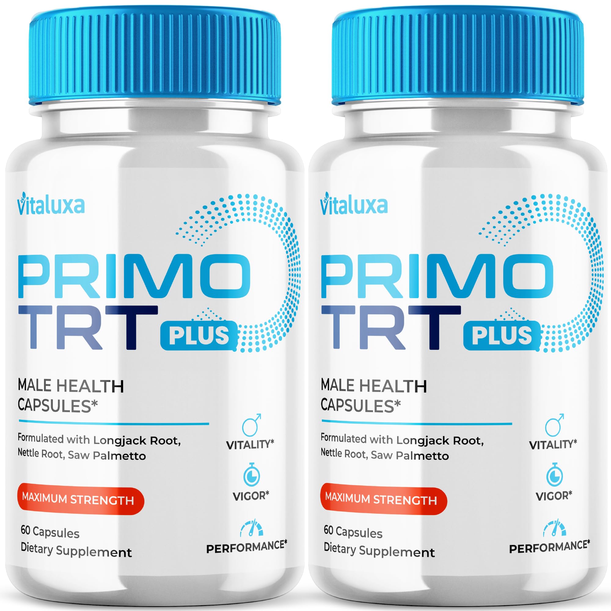 Vitaluxa PrimoTRT bottle front view with label, suggesting premium performance support
