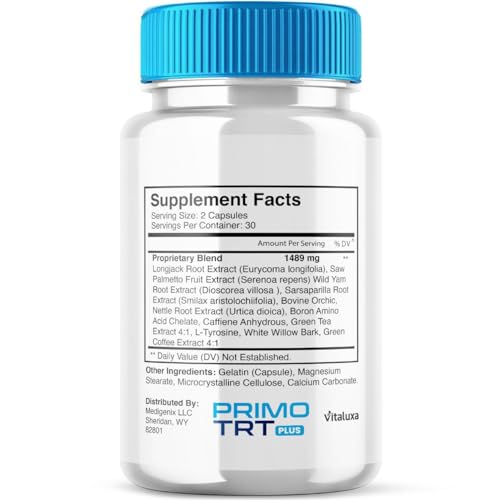 Vitaluxa PrimoTRT capsules outside bottle ready for daily routine and easy dosing